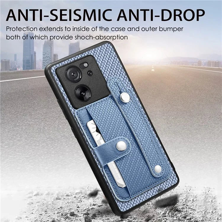 C1-01 For Xiaomi 13T / 13T Pro / Redmi K60 Ultra Case Card Holder Wristband Leather Coated TPU+PCCover