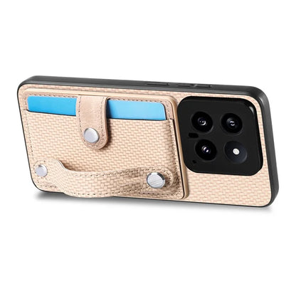 C1-01 For Xiaomi 14 Case Wristband Design Card Slots Leather Coating Back Cover