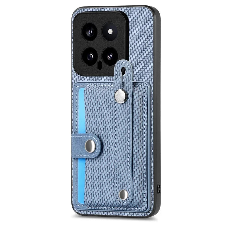 C1-01 For Xiaomi 14 Case Wristband Design Card Slots Leather Coating Back Cover