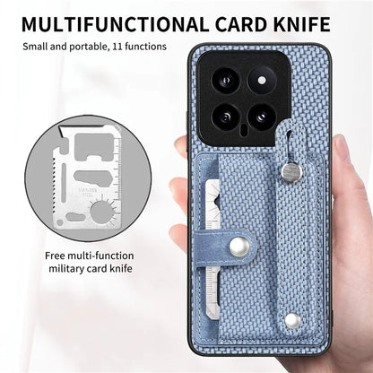 C1-01 For Xiaomi 14 Case Wristband Design Card Slots Leather Coating Back Cover