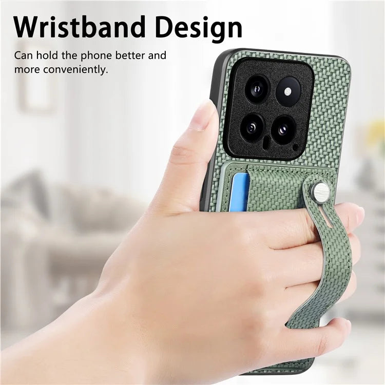 C1-01 For Xiaomi 14 Case Wristband Design Card Slots Leather Coating Back Cover