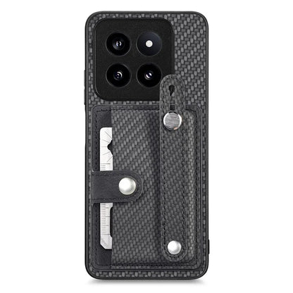C1-01 For Xiaomi 14 Pro Case  Carbon Fiber Texture Wristband Kickstand Phone Cover