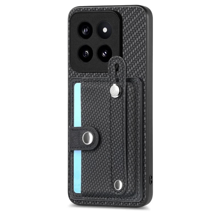 C1-01 For Xiaomi 14 Pro Case  Carbon Fiber Texture Wristband Kickstand Phone Cover