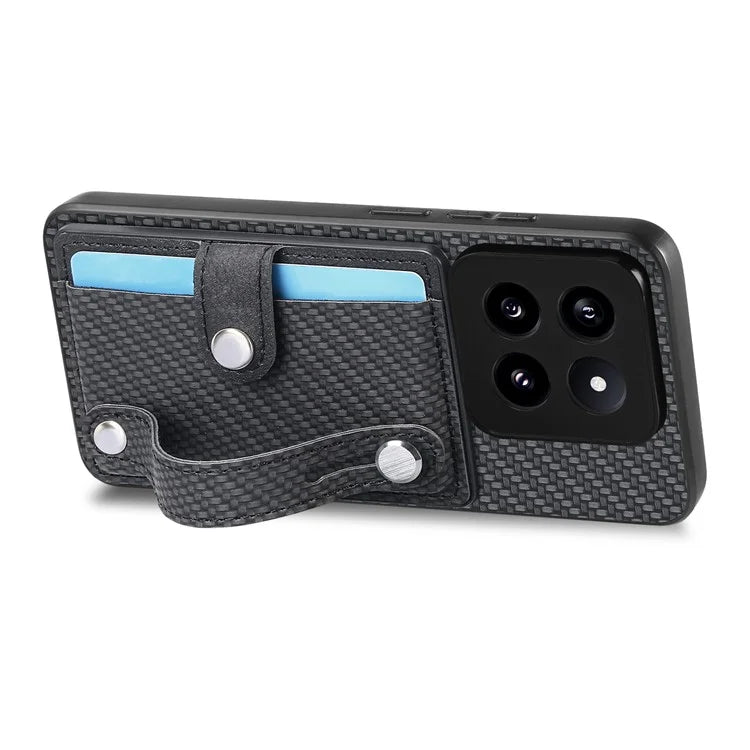C1-01 For Xiaomi 14 Pro Case  Carbon Fiber Texture Wristband Kickstand Phone Cover