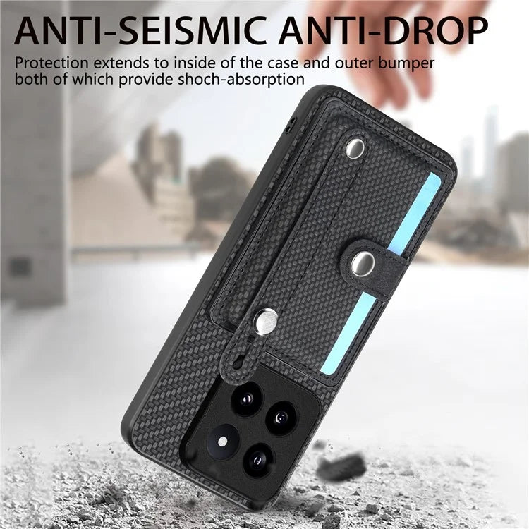 C1-01 For Xiaomi 14 Pro Case  Carbon Fiber Texture Wristband Kickstand Phone Cover