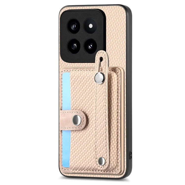 C1-01 For Xiaomi 14 Pro Case  Carbon Fiber Texture Wristband Kickstand Phone Cover