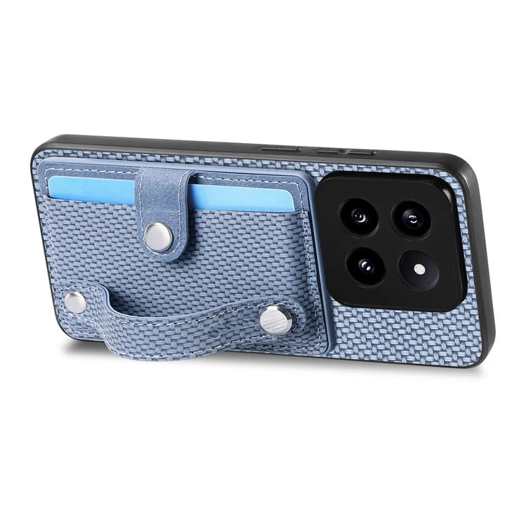 C1-01 For Xiaomi 14 Pro Case  Carbon Fiber Texture Wristband Kickstand Phone Cover
