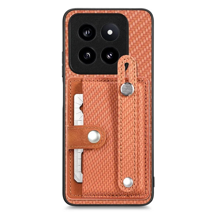 C1-01 For Xiaomi 14 Pro Case  Carbon Fiber Texture Wristband Kickstand Phone Cover