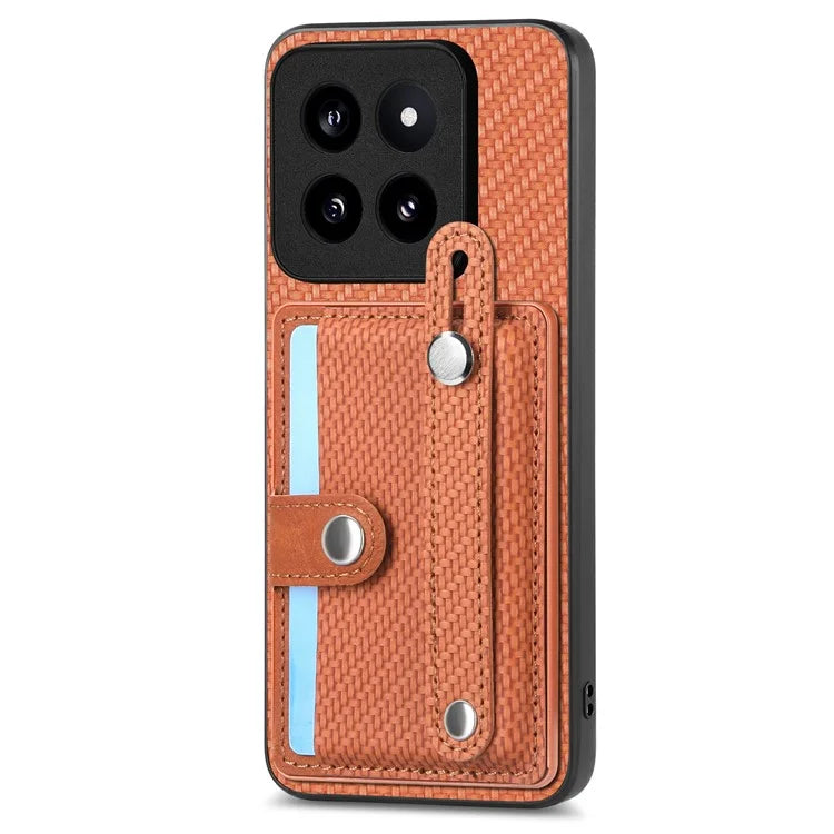 C1-01 For Xiaomi 14 Pro Case  Carbon Fiber Texture Wristband Kickstand Phone Cover