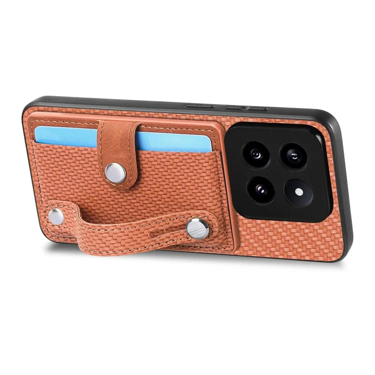 C1-01 For Xiaomi 14 Pro Case  Carbon Fiber Texture Wristband Kickstand Phone Cover