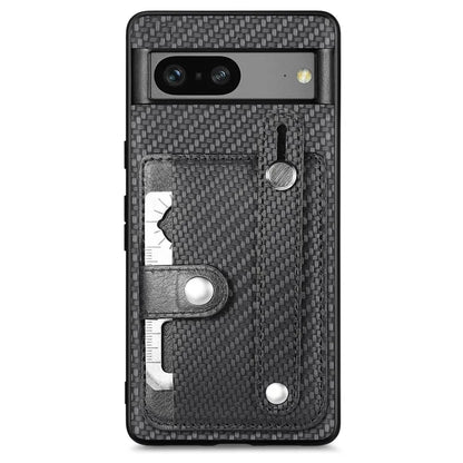 C1-01 For Google Pixel 7a Case Card Slot Carbon Fiber Texture PU+TPU+PC Phone Cover with Card Knife