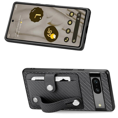C1-01 For Google Pixel 7a Case Card Slot Carbon Fiber Texture PU+TPU+PC Phone Cover with Card Knife