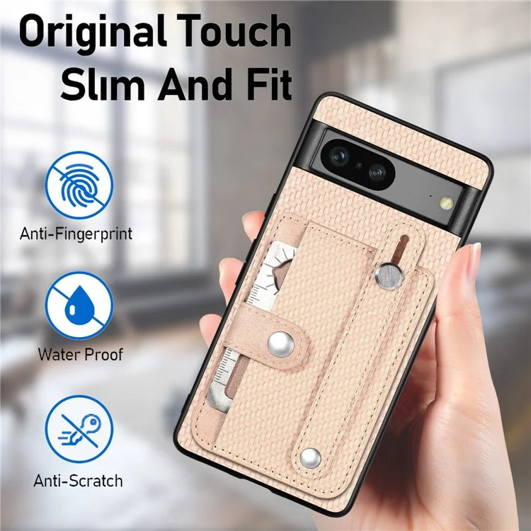 C1-01 For Google Pixel 7a Case Card Slot Carbon Fiber Texture PU+TPU+PC Phone Cover with Card Knife