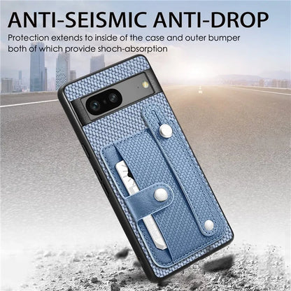 C1-01 For Google Pixel 7a Case Card Slot Carbon Fiber Texture PU+TPU+PC Phone Cover with Card Knife