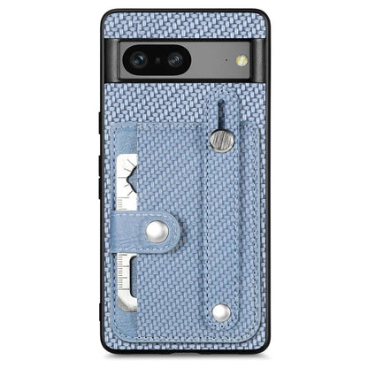 C1-01 For Google Pixel 7a Case Card Slot Carbon Fiber Texture PU+TPU+PC Phone Cover with Card Knife