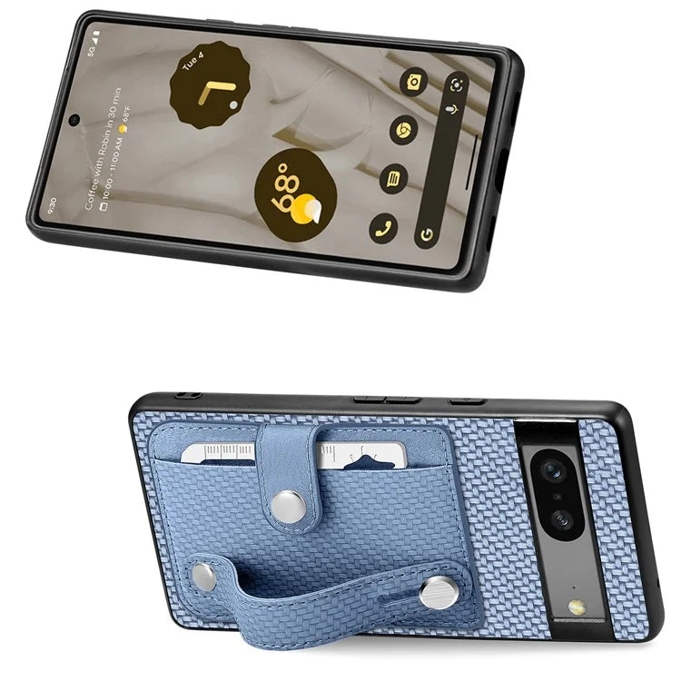 C1-01 For Google Pixel 7a Case Card Slot Carbon Fiber Texture PU+TPU+PC Phone Cover with Card Knife