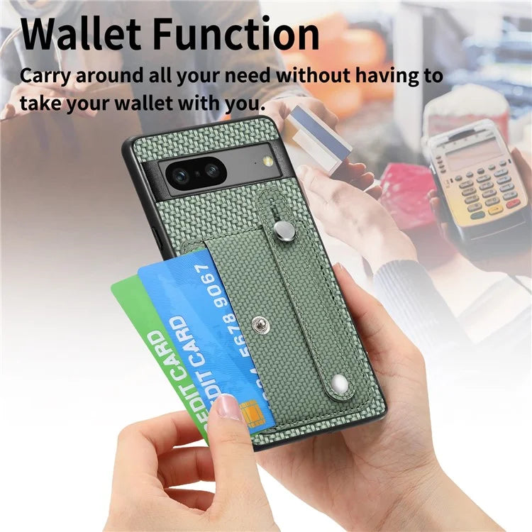 C1-01 For Google Pixel 7a Case Card Slot Carbon Fiber Texture PU+TPU+PC Phone Cover with Card Knife