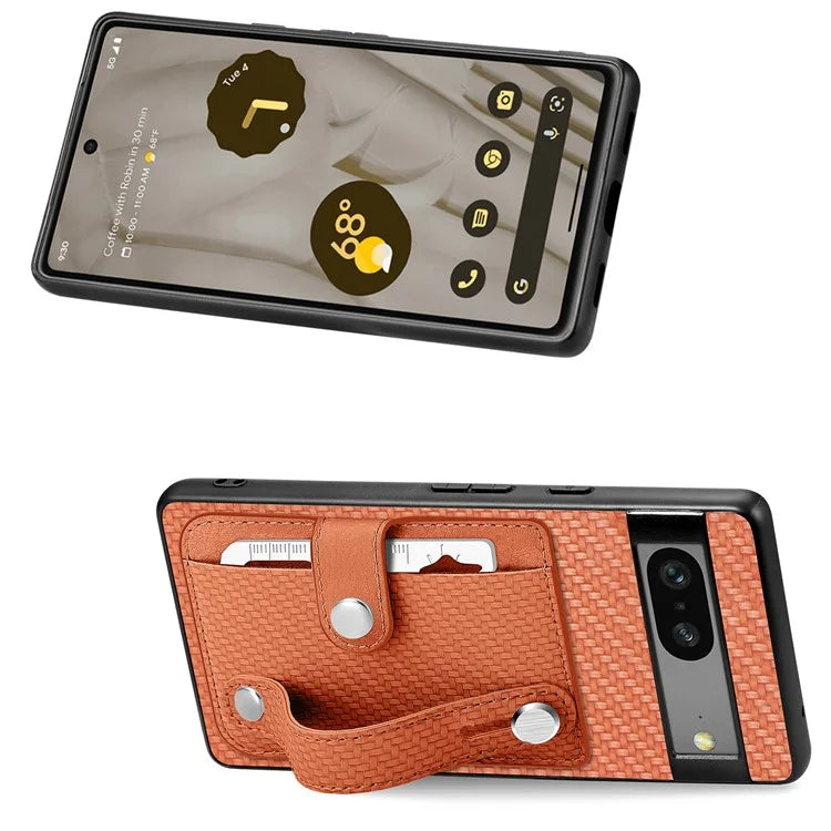 C1-01 For Google Pixel 7a Case Card Slot Carbon Fiber Texture PU+TPU+PC Phone Cover with Card Knife