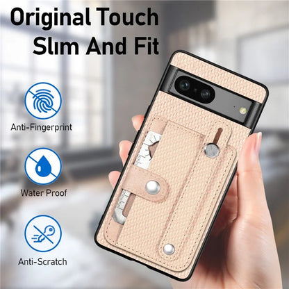 C1-01 For Google Pixel 7a Case Card Slot Carbon Fiber Texture PU+TPU+PC Phone Cover with Card Knife