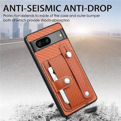 C1-01 For Google Pixel 7a Case Card Slot Carbon Fiber Texture PU+TPU+PC Phone Cover with Card Knife