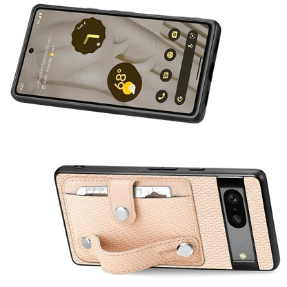 C1-01 For Google Pixel 7a Case Card Slot Carbon Fiber Texture PU+TPU+PC Phone Cover with Card Knife