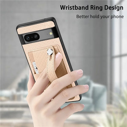 C1-01 For Google Pixel 7a Case Card Slot Carbon Fiber Texture PU+TPU+PC Phone Cover with Card Knife