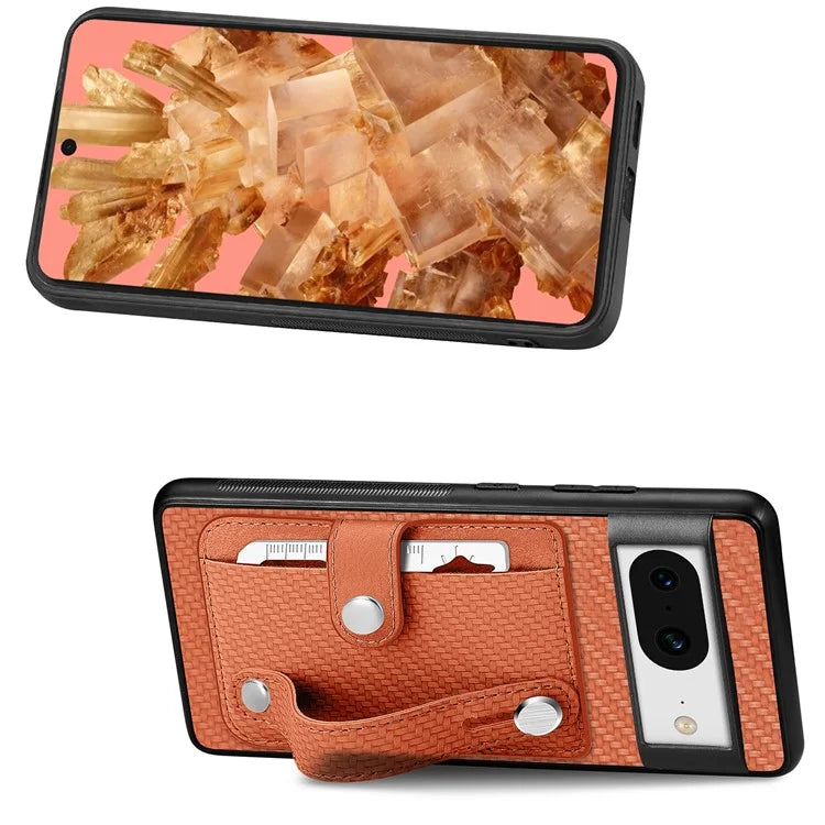 C1-01 For Google Pixel 8 Case PC+TPU+Leather Card Slots Phone Cover with Wristband Design