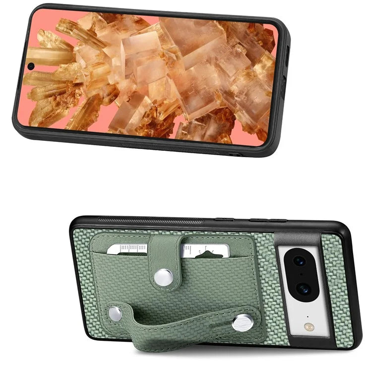 C1-01 For Google Pixel 8 Case PC+TPU+Leather Card Slots Phone Cover with Wristband Design