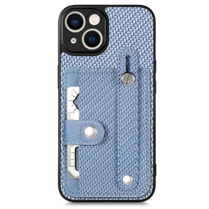 C1-01 For iPhone 13 Phone Case Card Holder Wristband PU Leather Coated TPU+PC Cover
