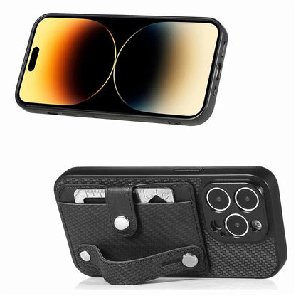 C1-01 For iPhone 14 Pro Max Case Leather Carbon Fiber Texture Back Cover with Card Slot