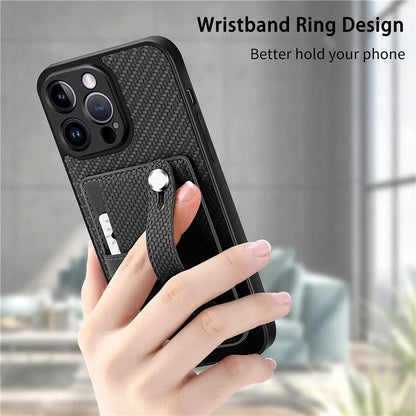 C1-01 For iPhone 14 Pro Max Case Leather Carbon Fiber Texture Back Cover with Card Slot