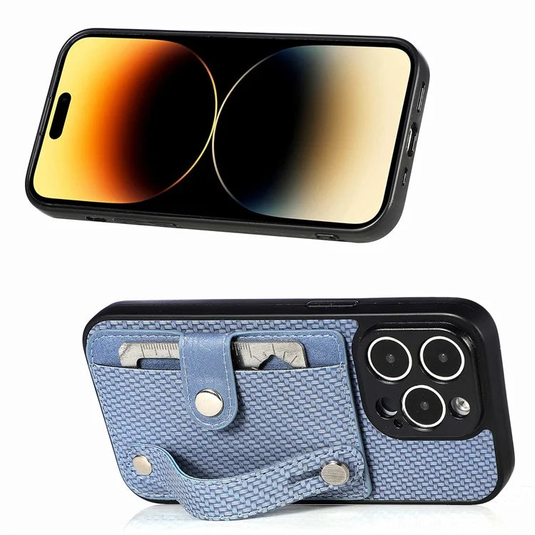 C1-01 For iPhone 14 Pro Max Case Leather Carbon Fiber Texture Back Cover with Card Slot