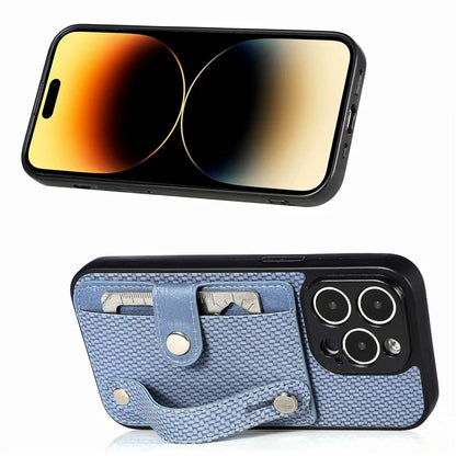 C1-01 For iPhone 14 Pro Max Case Leather Carbon Fiber Texture Back Cover with Card Slot