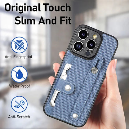 C1-01 For iPhone 14 Pro Max Case Leather Carbon Fiber Texture Back Cover with Card Slot