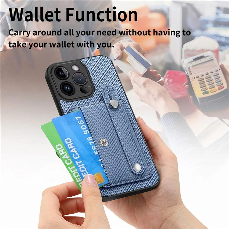 C1-01 For iPhone 14 Pro Max Case Leather Carbon Fiber Texture Back Cover with Card Slot
