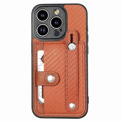 C1-01 For iPhone 14 Pro Max Case Leather Carbon Fiber Texture Back Cover with Card Slot