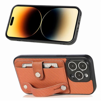 C1-01 For iPhone 14 Pro Max Case Leather Carbon Fiber Texture Back Cover with Card Slot