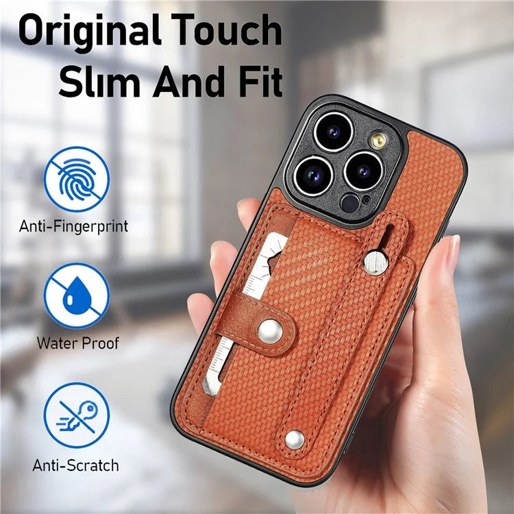 C1-01 For iPhone 14 Pro Max Case Leather Carbon Fiber Texture Back Cover with Card Slot