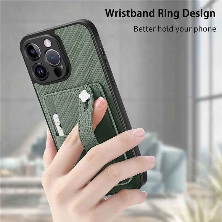 C1-01 For iPhone 14 Pro Max Case Leather Carbon Fiber Texture Back Cover with Card Slot