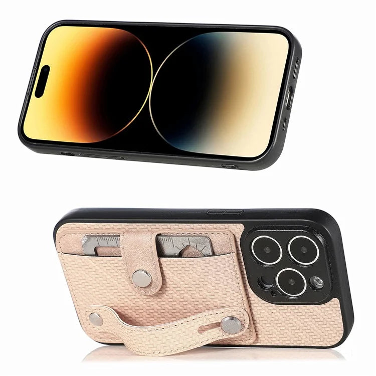 C1-01 For iPhone 14 Pro Max Case Leather Carbon Fiber Texture Back Cover with Card Slot