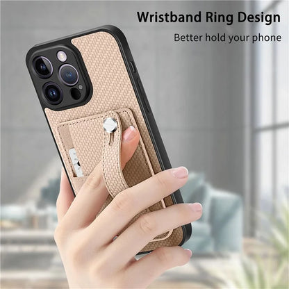 C1-01 For iPhone 14 Pro Max Case Leather Carbon Fiber Texture Back Cover with Card Slot