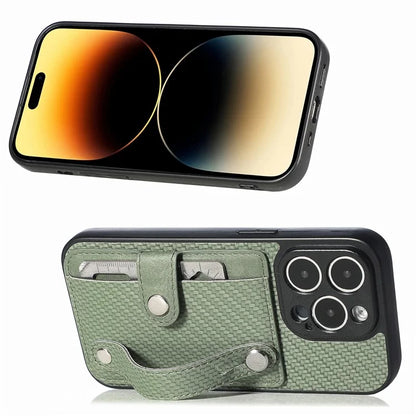 C1-01 For iPhone 14 Pro Case Card Slot Carbon Fiber Texture PU Hybrid Phone Cover