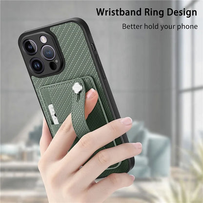 C1-01 For iPhone 14 Pro Case Card Slot Carbon Fiber Texture PU Hybrid Phone Cover