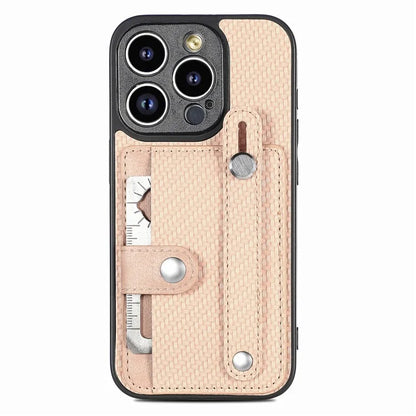 C1-01 For iPhone 14 Pro Case Card Slot Carbon Fiber Texture PU Hybrid Phone Cover