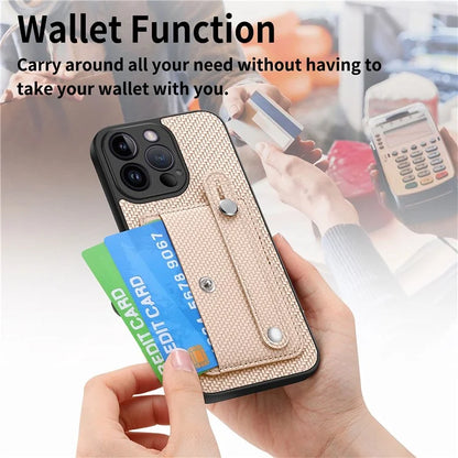 C1-01 For iPhone 14 Pro Case Card Slot Carbon Fiber Texture PU Hybrid Phone Cover