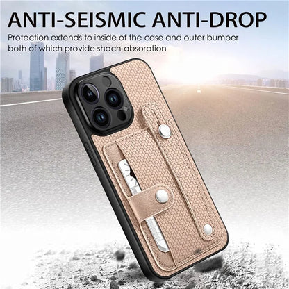 C1-01 For iPhone 14 Pro Case Card Slot Carbon Fiber Texture PU Hybrid Phone Cover