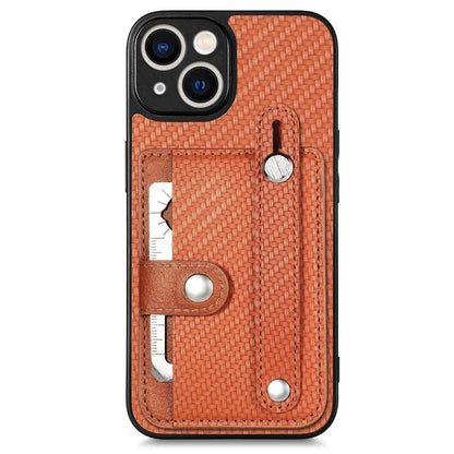 C1-01 For iPhone 14 Case Card Holder Carbon Fiber Texture PU+TPU+PC Shockproof Phone Cover