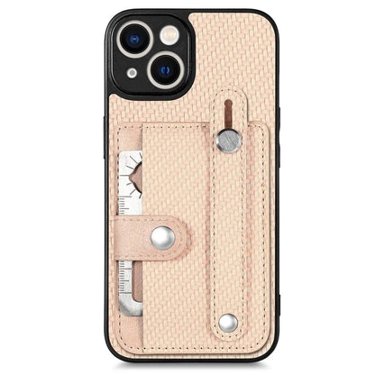 C1-01 For iPhone 14 Case Card Holder Carbon Fiber Texture PU+TPU+PC Shockproof Phone Cover