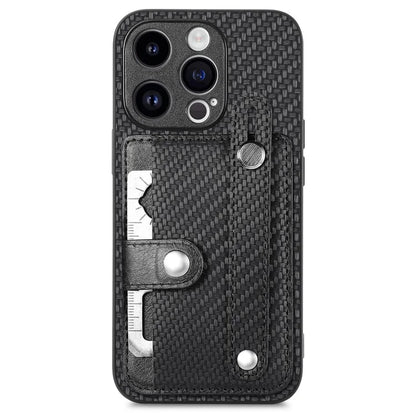 C1-01 For iPhone 15 Pro Case Wristband Design Card Holder Leather Coating Phone Back Cover