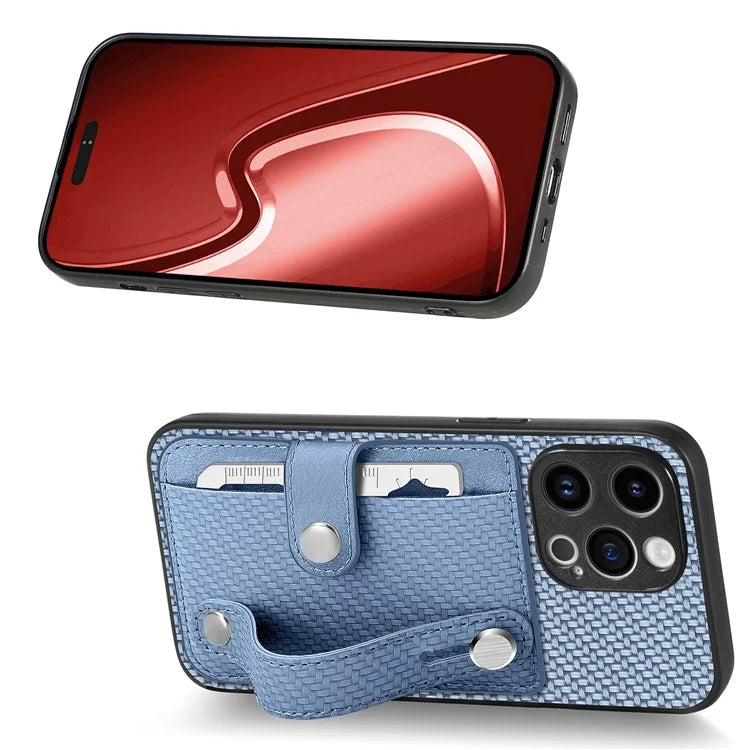C1-01 For iPhone 15 Pro Max Case Carbon Fiber Texture Leather+TPU+PC Phone Cover with Card Holder
